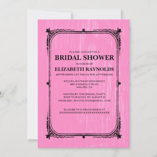 Pink Black Western Barn Wood Bridal Shower Invites