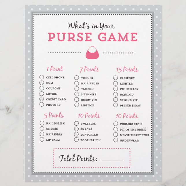 Pink & Black What's in Your Purse? Game (Front)