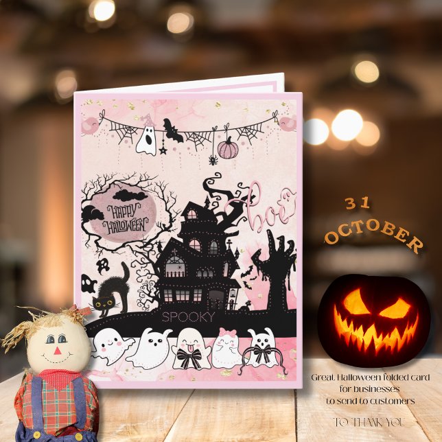 Pink & Black Whimsical Halloween Card for Business (Pink & Black Whimsical Halloween Card for Business)