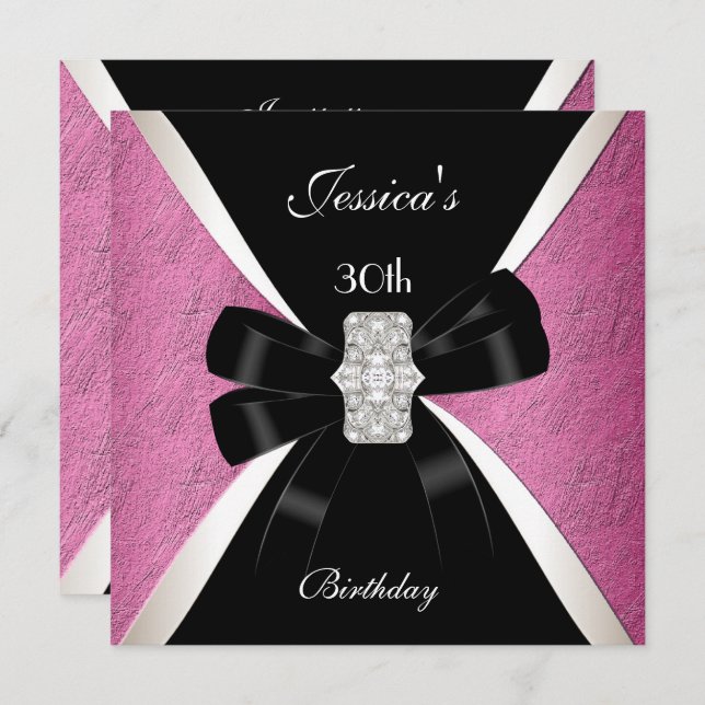 Pink Black White 30th Birthday Invitation (Front/Back)