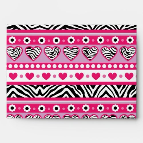 Pink black  white abstract zebra hearts and dots envelope