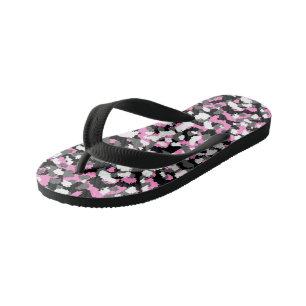 Pink, black, white and Gray Camo abstract Kid's Flip Flops
