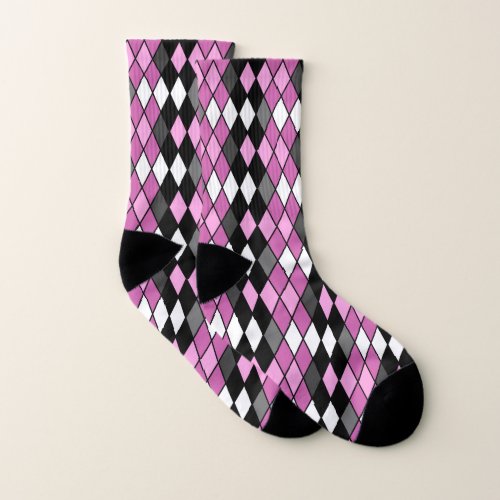 Pink black white and Gray Diamond Pattern Socks