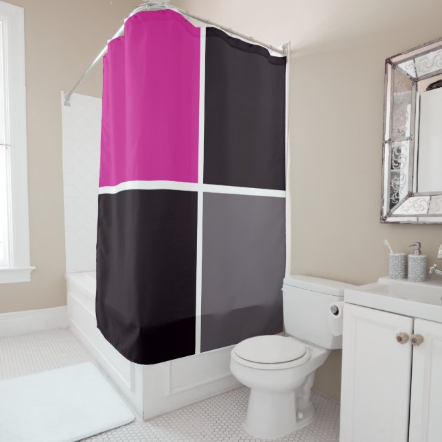 Pink, Black, White and Gray Squares Shower Curtain (In Situ)