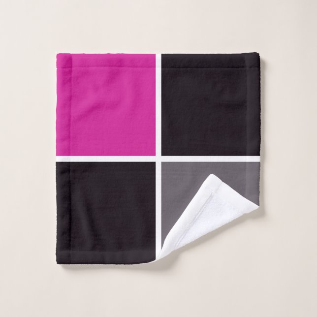 Pink, Black, White and Gray Squares Wash Cloth (Wash Cloth)