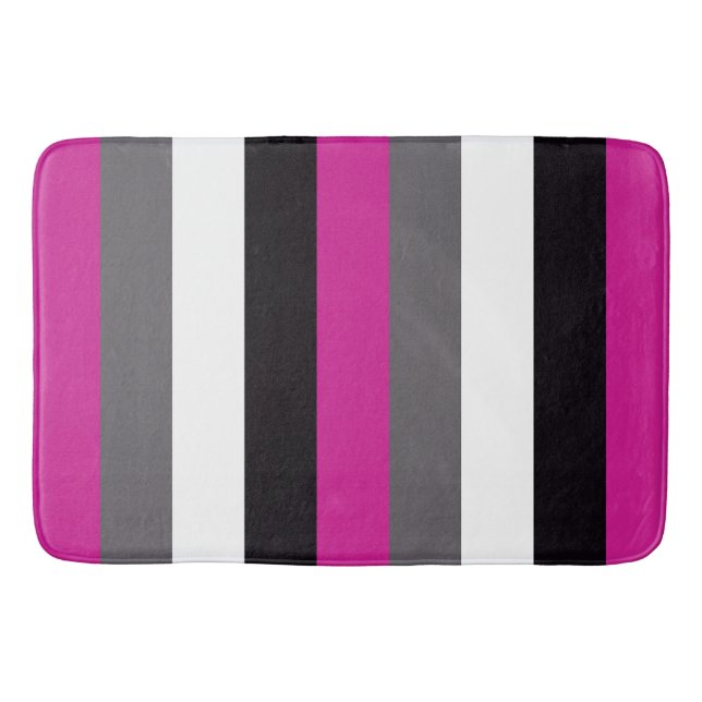 Pink, Black, White and Gray Stripes   Bath Mat (Front)