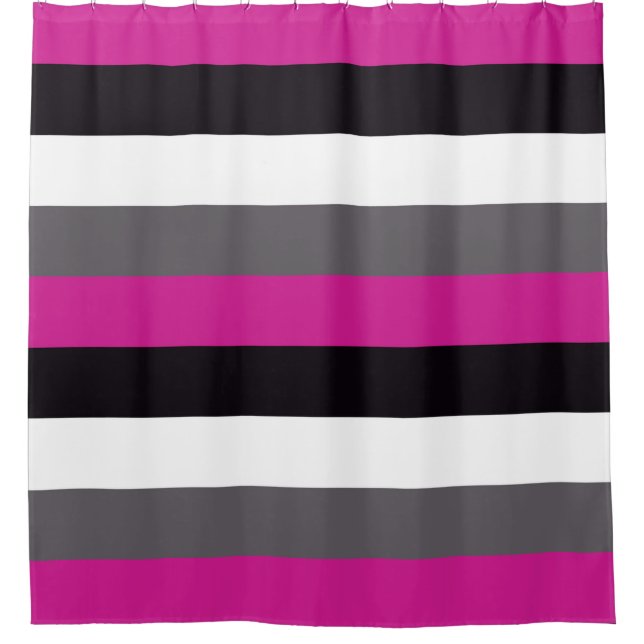Pink, Black, White and Gray Stripes  Shower Curtain (Front)
