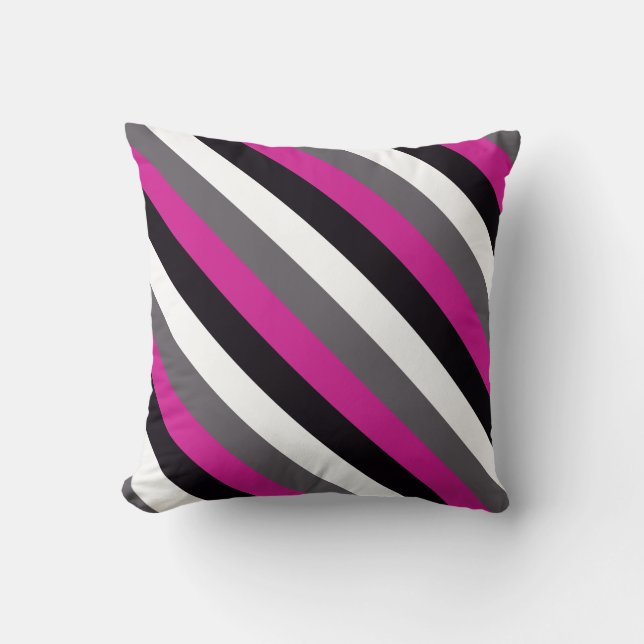 Pink, Black, White and Gray Stripes  Throw Pillow (Front)