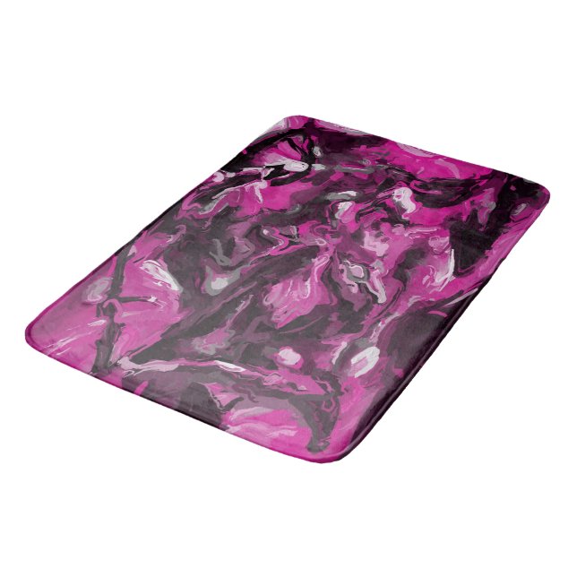 Pink, Black, White and Gray Swirls Bath Mat (Angled)