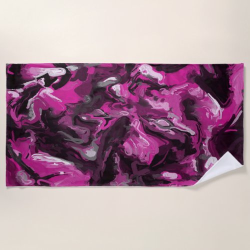 Pink Black White and Gray Swirls Beach Towel