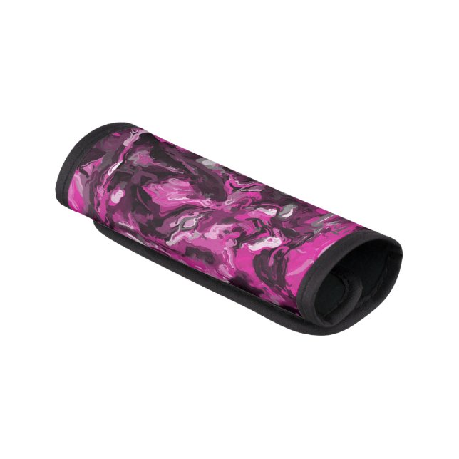 Pink, Black, White and Gray Swirls Luggage Handle Wrap (Angled)
