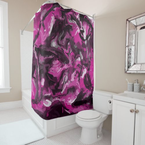 Pink Black White and Gray Swirls Shower Curtain