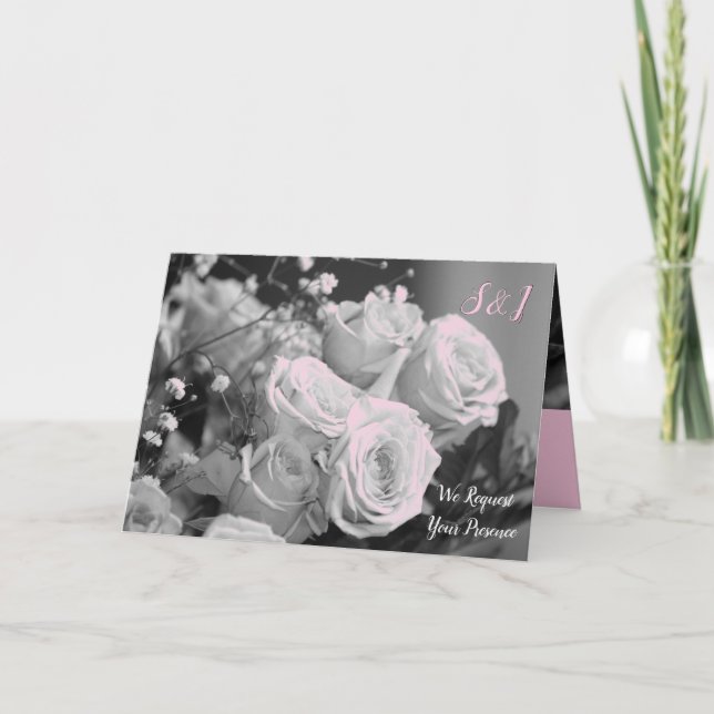 Pink Black White and Gray Wedding Invitation (Front)