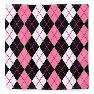 Pink Black White Argyle Diamond Design Bandana