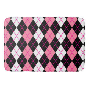 Pink Black White Argyle Diamond Design  Bath Mat