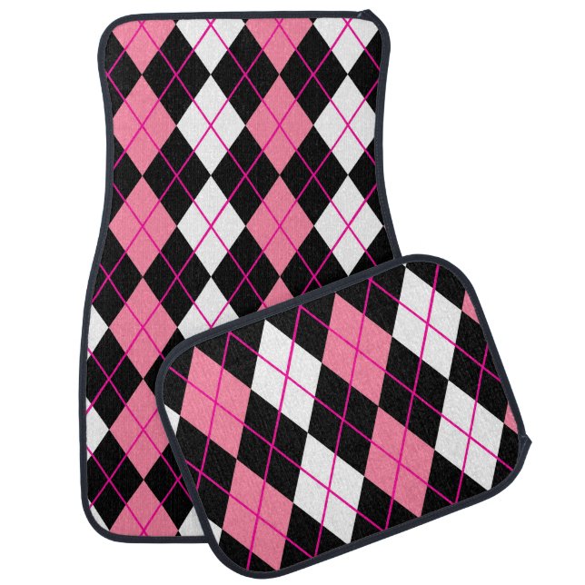 Pink Black White Argyle Diamond Design  Car Floor Mat (Set)