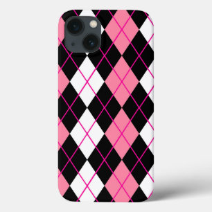 Pink Black White Argyle Diamond Design  iPhone 13 Case