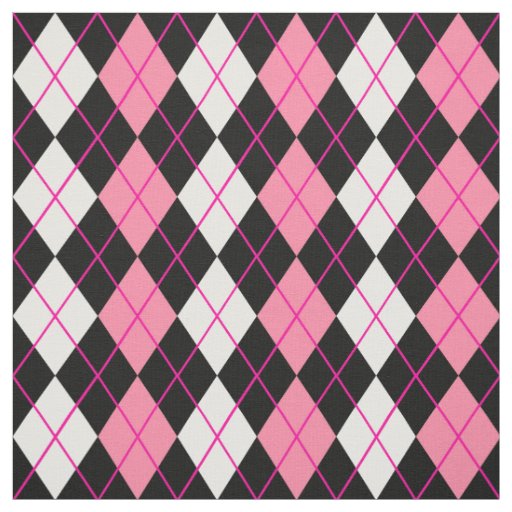 Pink Black White Argyle Diamond Design  Fabric