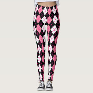 Pink Black White Argyle Diamond Design Leggings