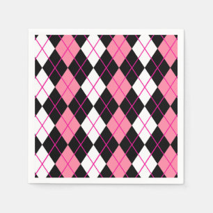 Pink Black White Argyle Diamond Design  Napkins