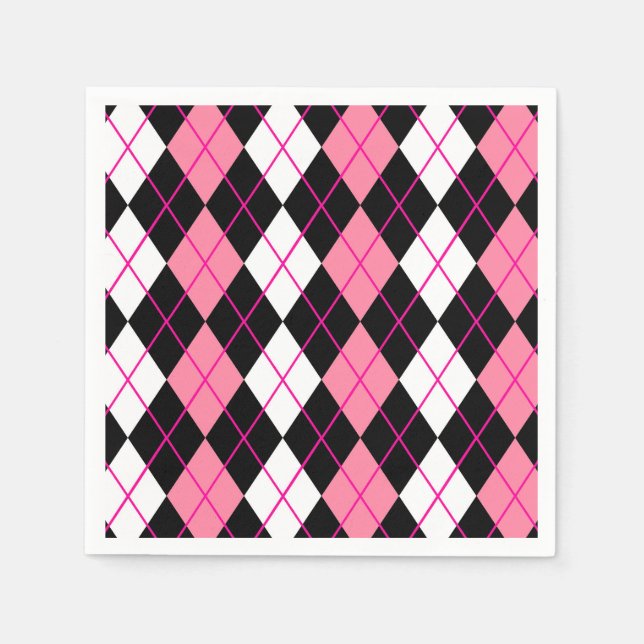 Pink Black White Argyle Diamond Design  Napkins (Front)