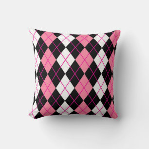 Pink Black White Argyle Diamond Design Throw Pillow