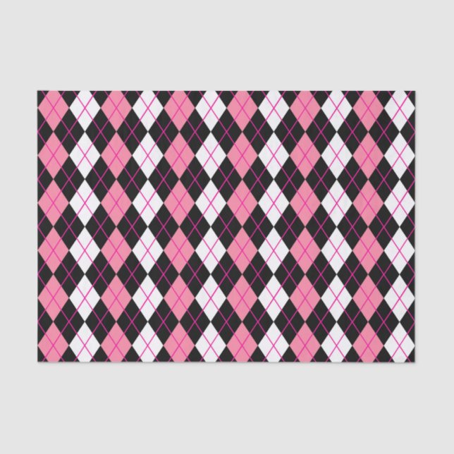 Pink Black White Argyle Diamond Design  Tissue Paper (Front)