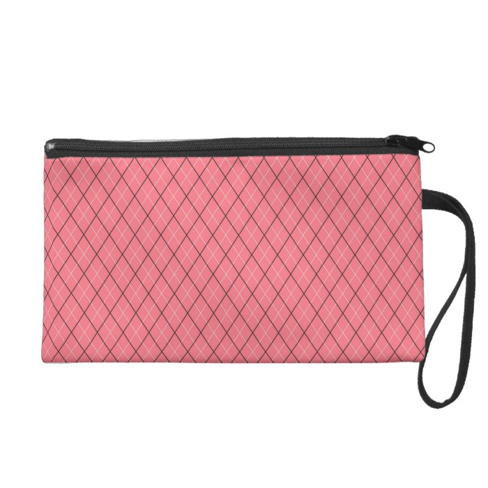 Pink Black White Argyle Pattern Wristlet Purses