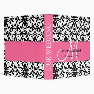 Pink Black White Bird Damask Wedding Binder