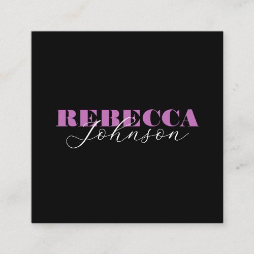 Pink Black  White Bold Script Photo Typography Square Business Card