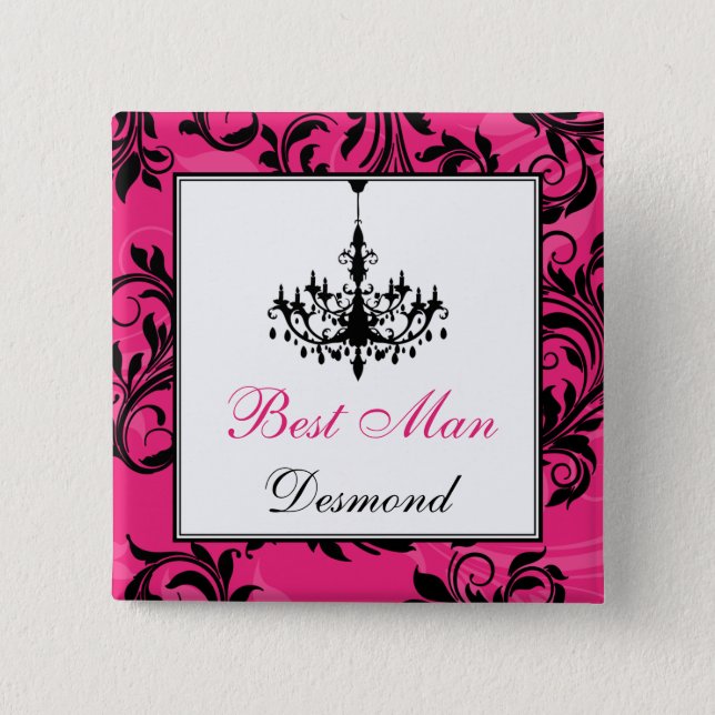 Pink Black White Chandelier Best Man Pin (Front)