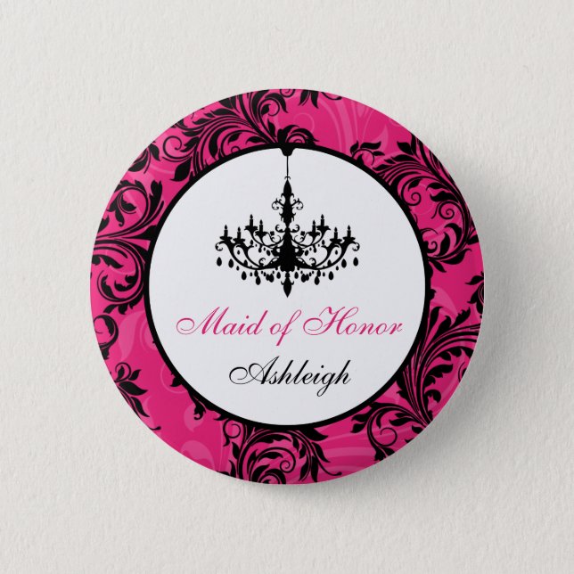 Pink Black White Chandelier Maid of Honor Pin (Front)
