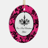 Pink Black White Chandelier Scroll 1st Christmas Ceramic Ornament (Right)