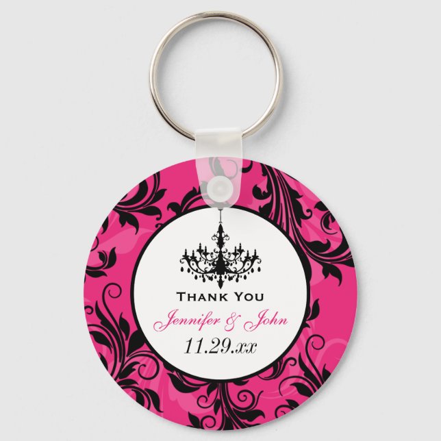 Pink Black White Chandelier Scroll Keychain Favor (Front)