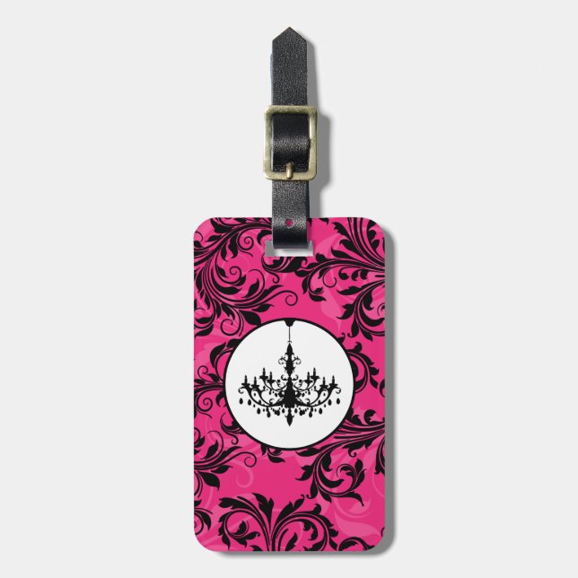 Pink Black White Chandelier Scroll Luggage Tag (Front Vertical)