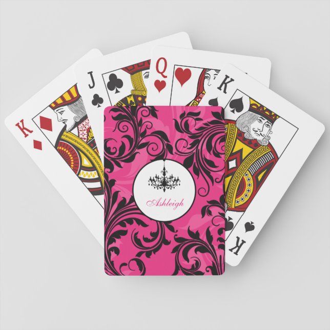 Pink Black White Chandelier Scroll Playing Cards (Back)