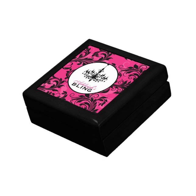Pink Black White Chandelier Scroll Trinket Box (Side)