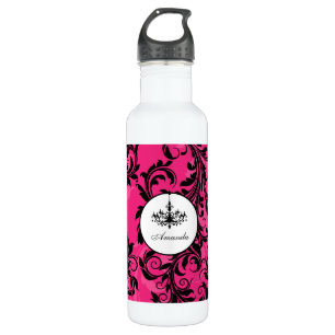 Pink Black White Chandelier Scroll Water Bottle