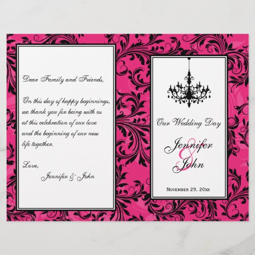 Pink Black White Chandelier Scroll Wedding Program