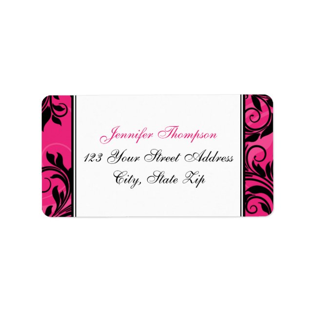 Pink Black White Chandelier, Scrolls Address Label (Front)
