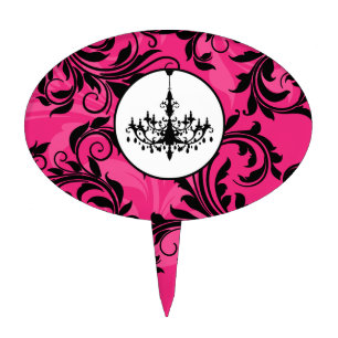 Pink Black White Chandelier, Scrolls Cake Pick