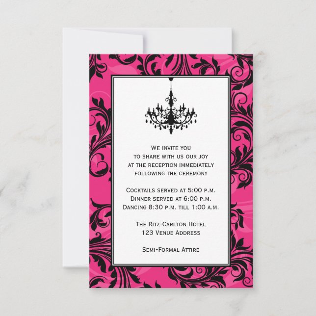 Pink Black White Chandelier Scrolls Wedding Insert Invitation (Front)