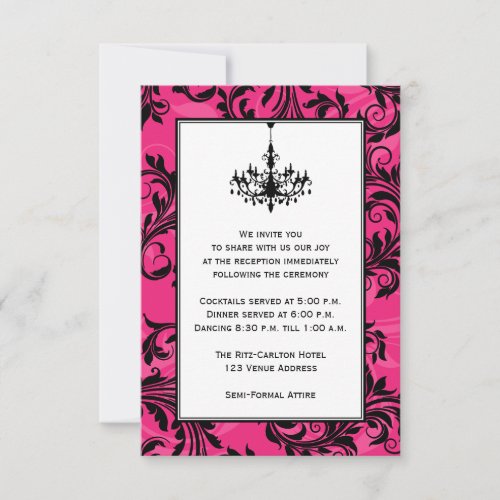 Pink Black White Chandelier Scrolls Wedding Insert Invitation