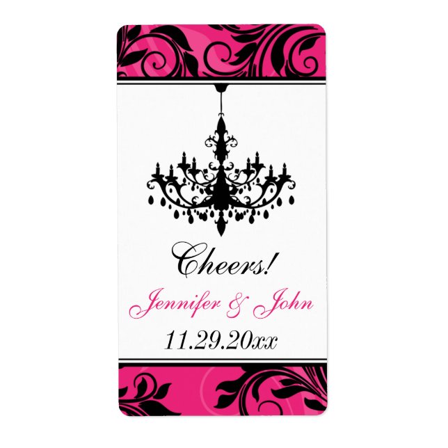 Pink Black White Chandelier, Scrolls Wine Label (Front)