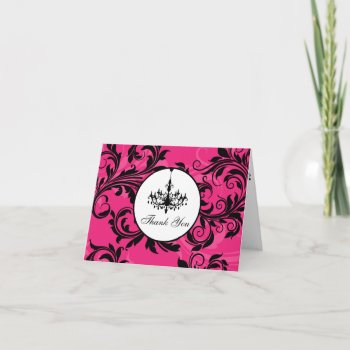 Pink Black White Chandelier Thank You Note Card 2 by NiteOwlStudio at Zazzle