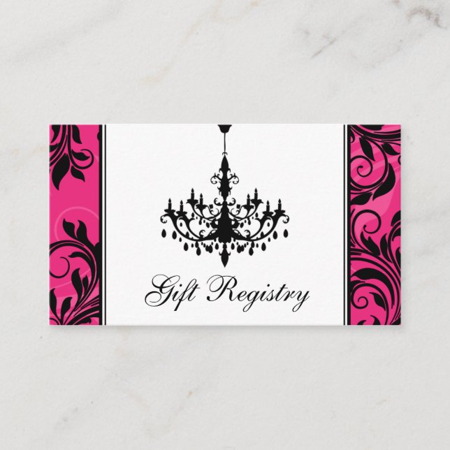 Pink Black White Chandelier Wedding Enclosure Card (Front)