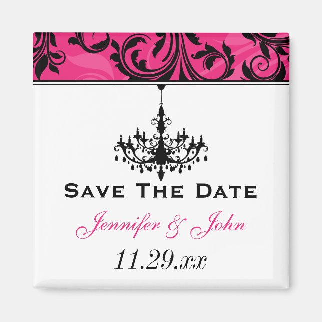 Pink Black White Chandelier Wedding Favor Magnet (Front)