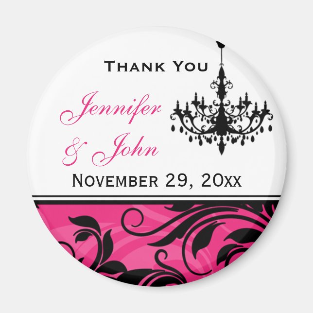 Pink Black White Chandelier Wedding Favor Magnet 2 (Front)