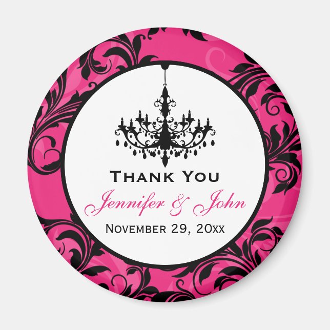 Pink Black White Chandelier Wedding Favor Magnet 3 (Front)