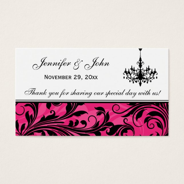 Pink Black White Chandelier Wedding Favor Tag (Front)